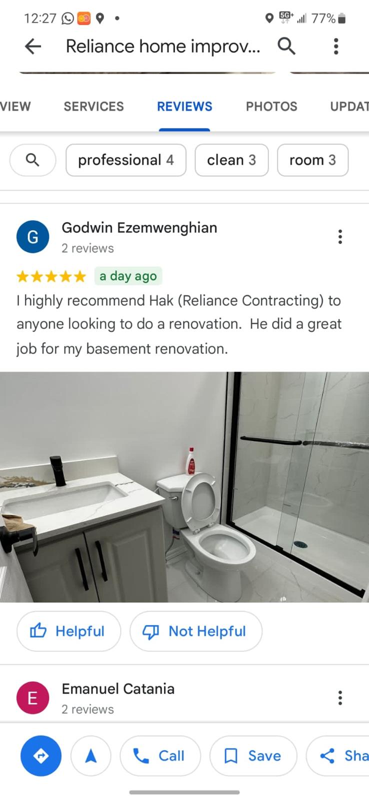 Customer review from Godwin Ezemwenghian about a legal basement by Reliance Contracting 168