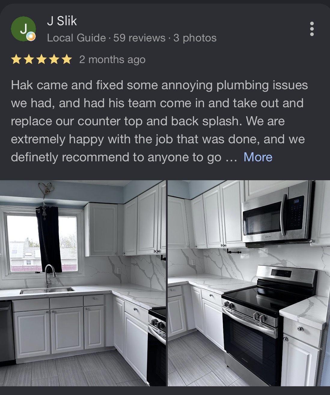 Customer review from J Slik about a kitchen renovation by Reliance Contracting 168
