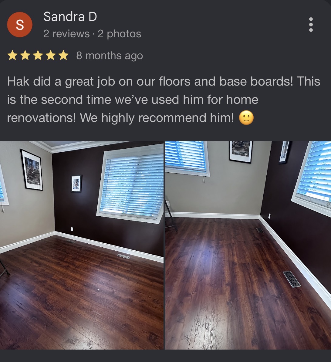 Customer review from Sandra D about a flooring by Reliance Contracting 168